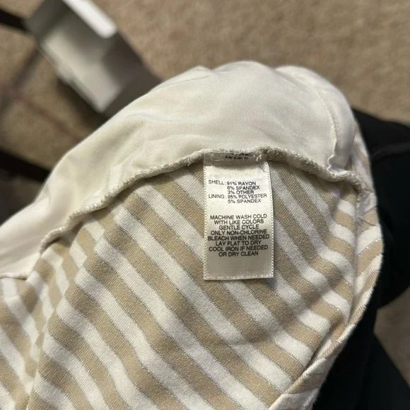 White House Black Market sleeveless stripe blouse in cream and tan - Picture 7 of 8